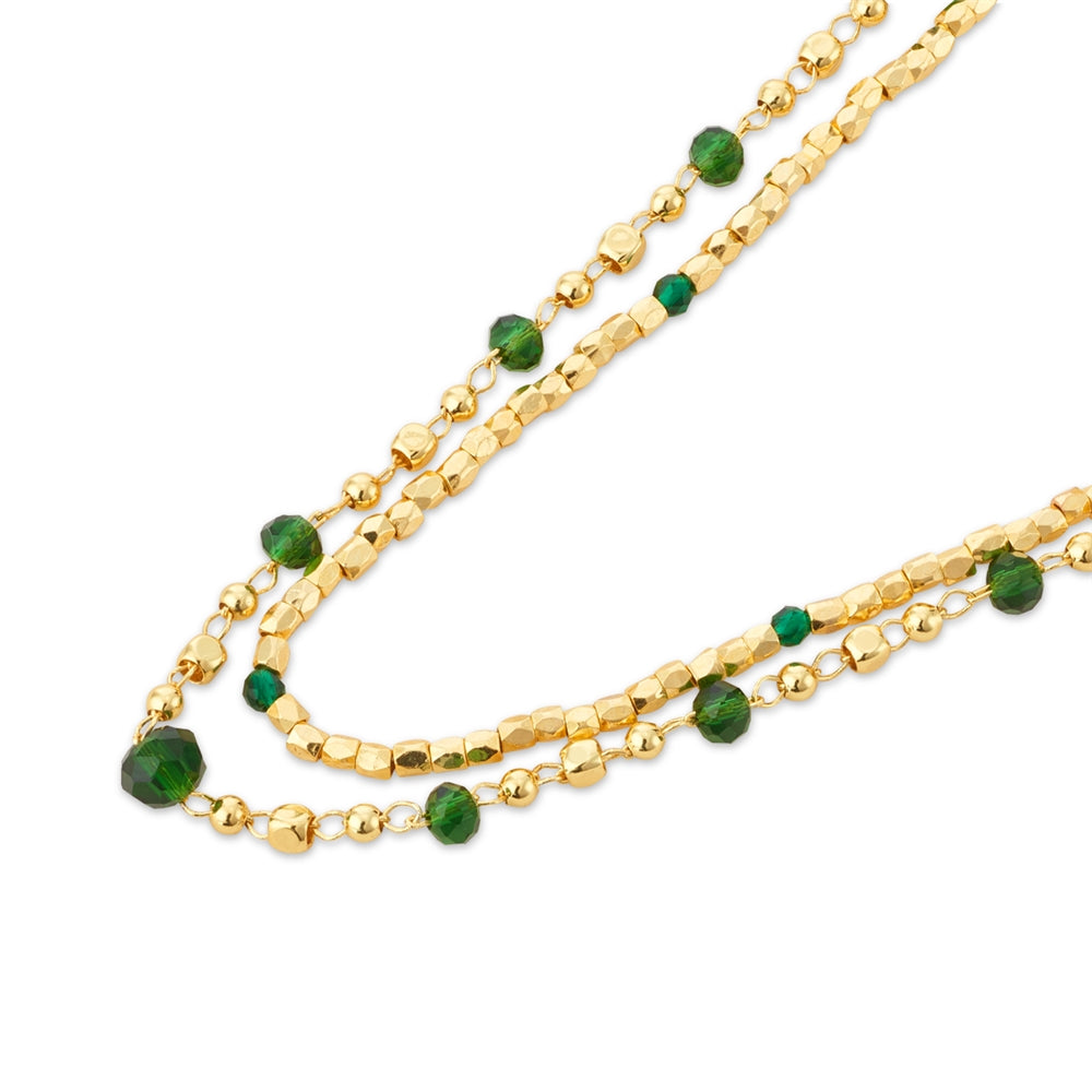 August Woods Gold and Green Bead Statement Double Necklace