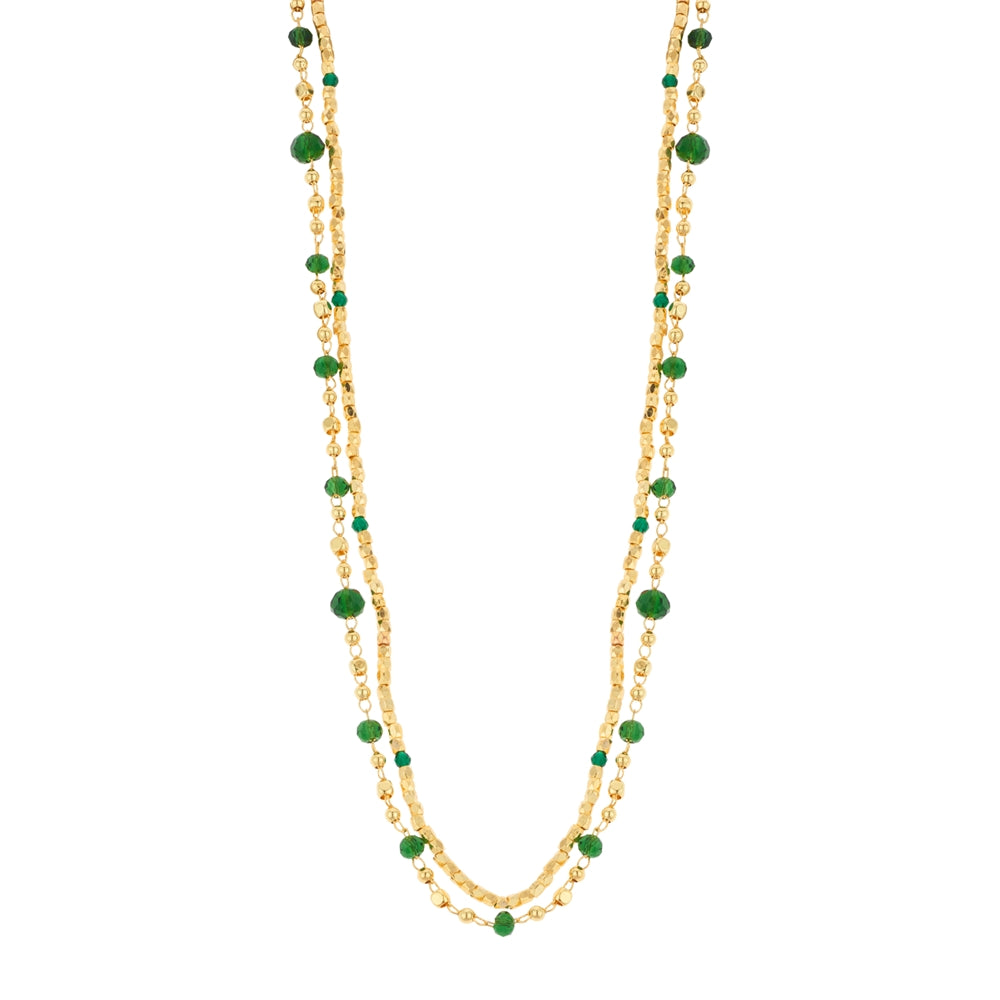 August Woods Gold and Green Bead Statement Double Necklace