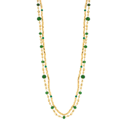 August Woods Gold and Green Bead Statement Double Necklace