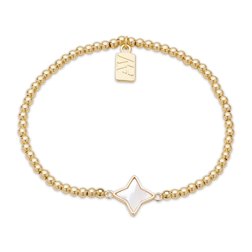 August Woods Gold Diamond Mother of Pearl Stretch Bracelet