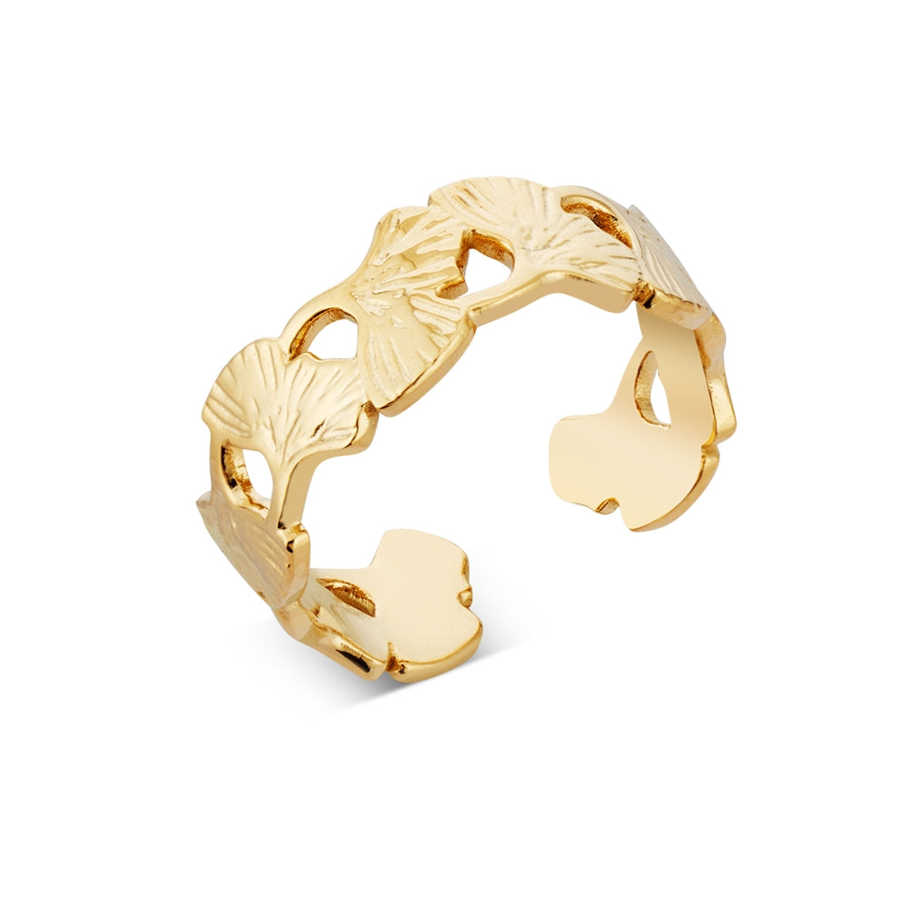 August Woods Gold Ginkgo Leaf Adjustable Ring