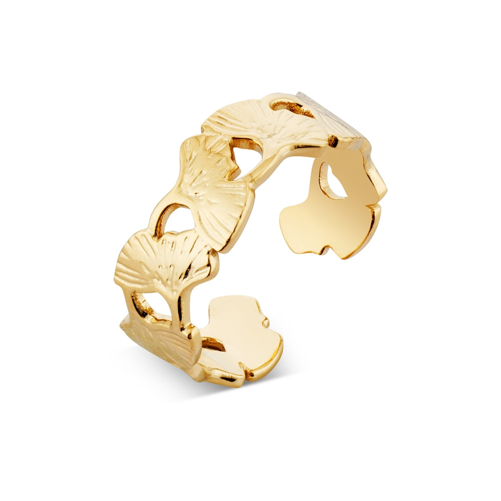 August Woods Gold Ginkgo Leaf Adjustable Ring
