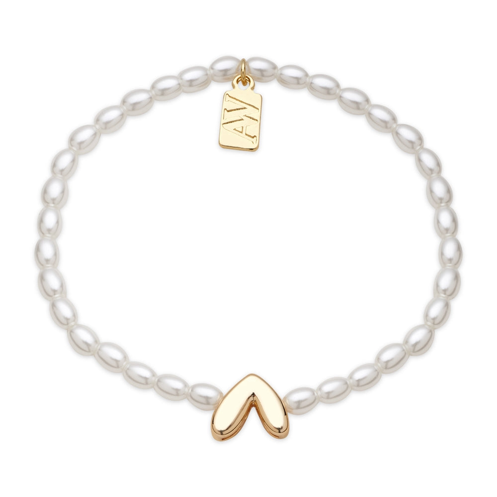 August Woods Gold Pearl Stretch Heart Bracelet