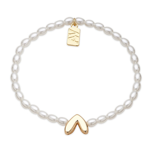 August Woods Gold Pearl Stretch Heart Bracelet