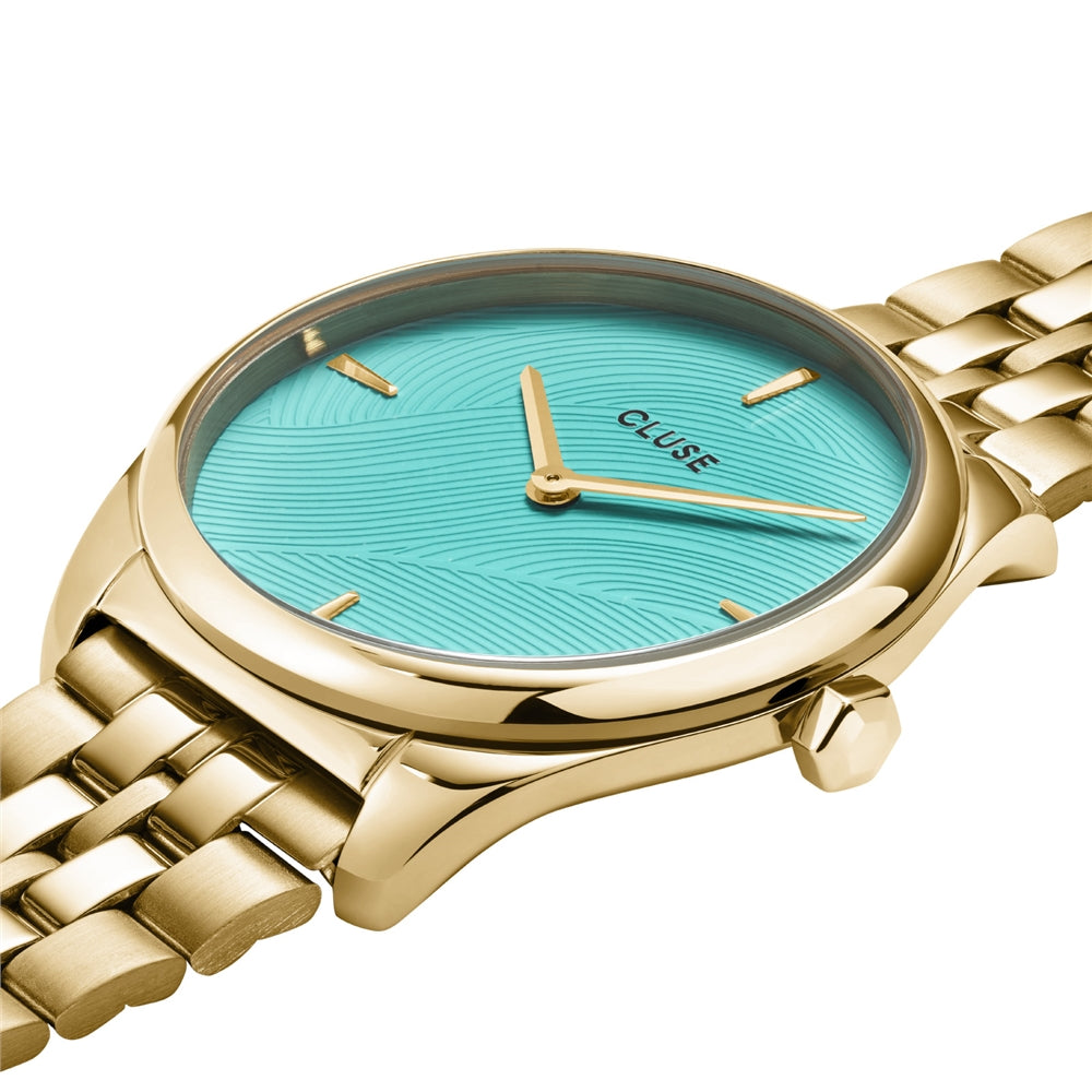 CLUSE Gold Feroce Petite Turquoise Leaf Watch