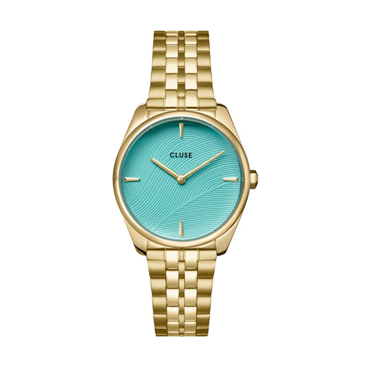 CLUSE Gold Feroce Petite Turquoise Leaf Watch