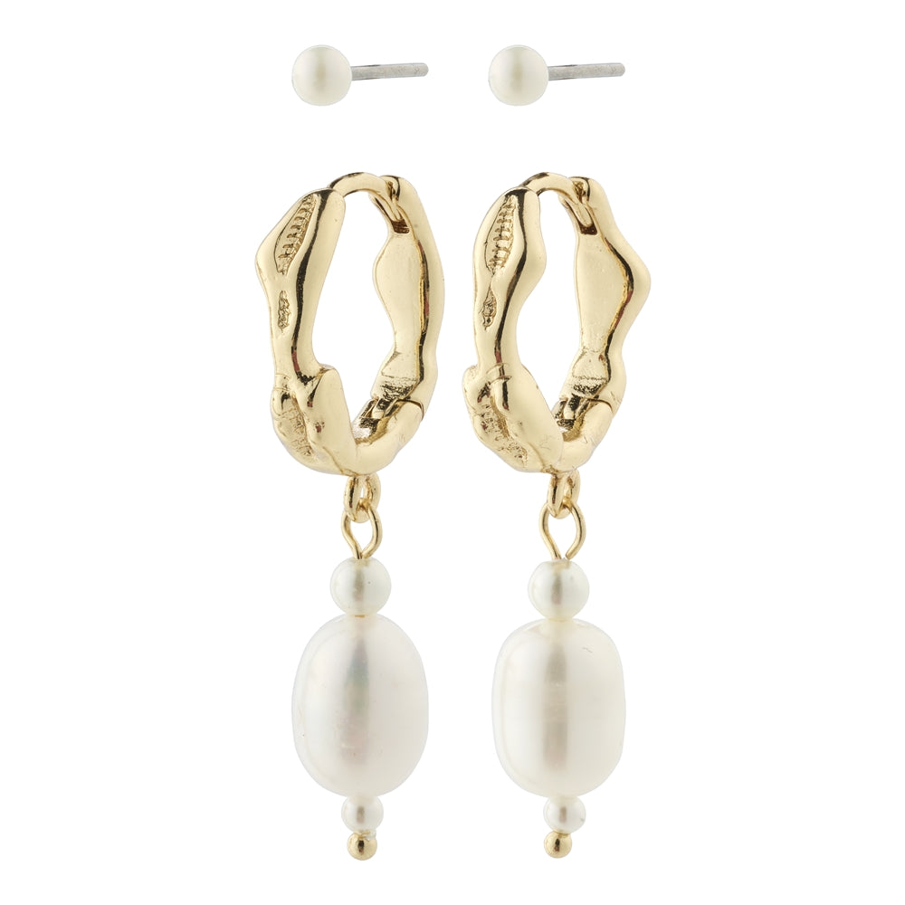 Pilgrim Gold Constance Organic Pearl Earrings 2 in 1 Set