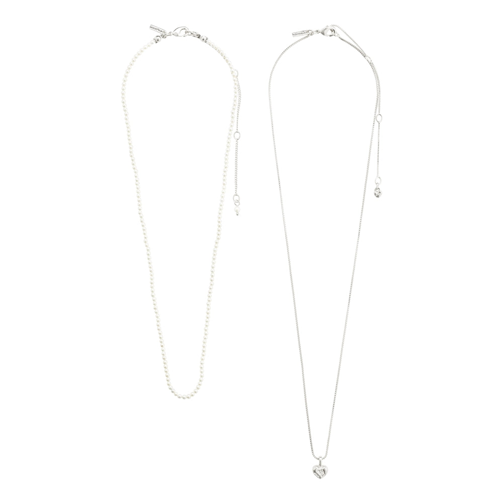Pilgrim Silver Arlet Pearl and Heart 2 in 1 Necklace