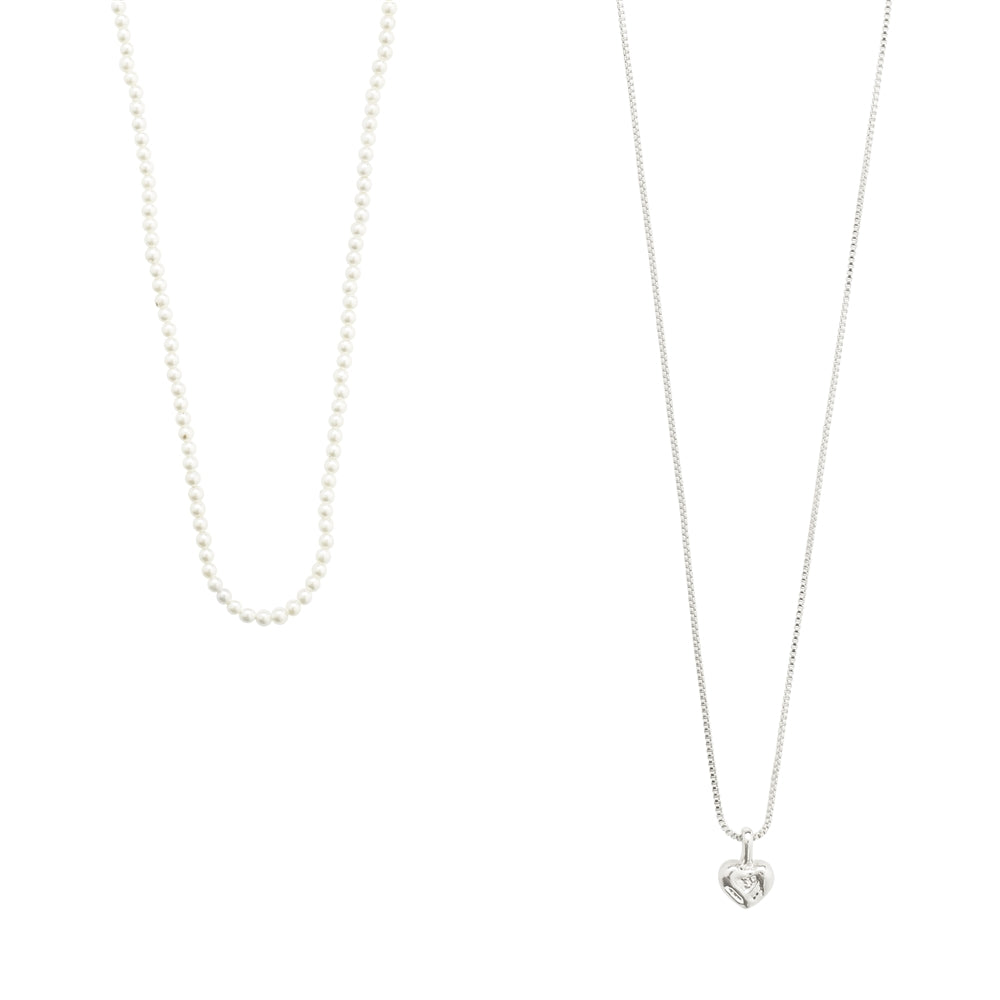 Pilgrim Silver Arlet Pearl and Heart 2 in 1 Necklace