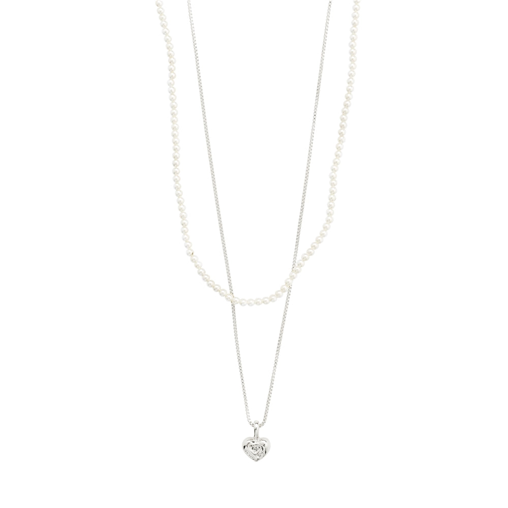 Pilgrim Silver Arlet Pearl and Heart 2 in 1 Necklace