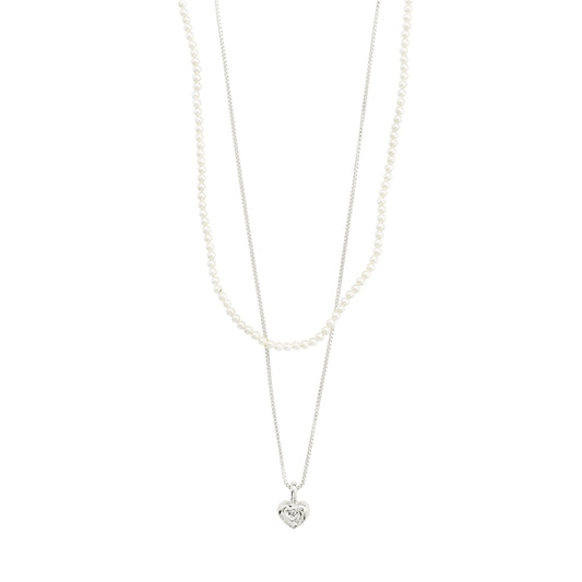 Pilgrim Silver Arlet Pearl and Heart 2 in 1 Necklace