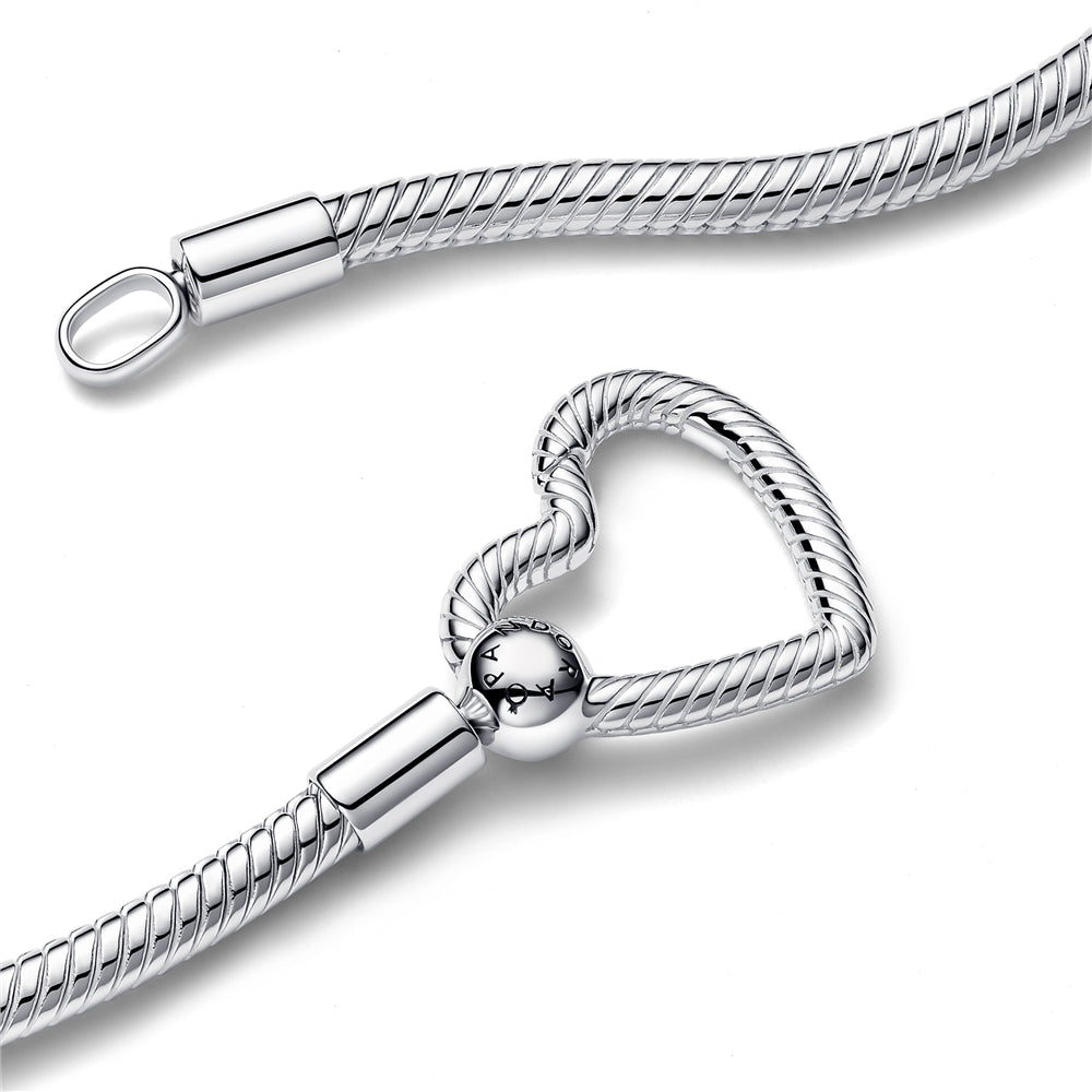 Pandora Silver Heart Closure Snake Chain Necklace