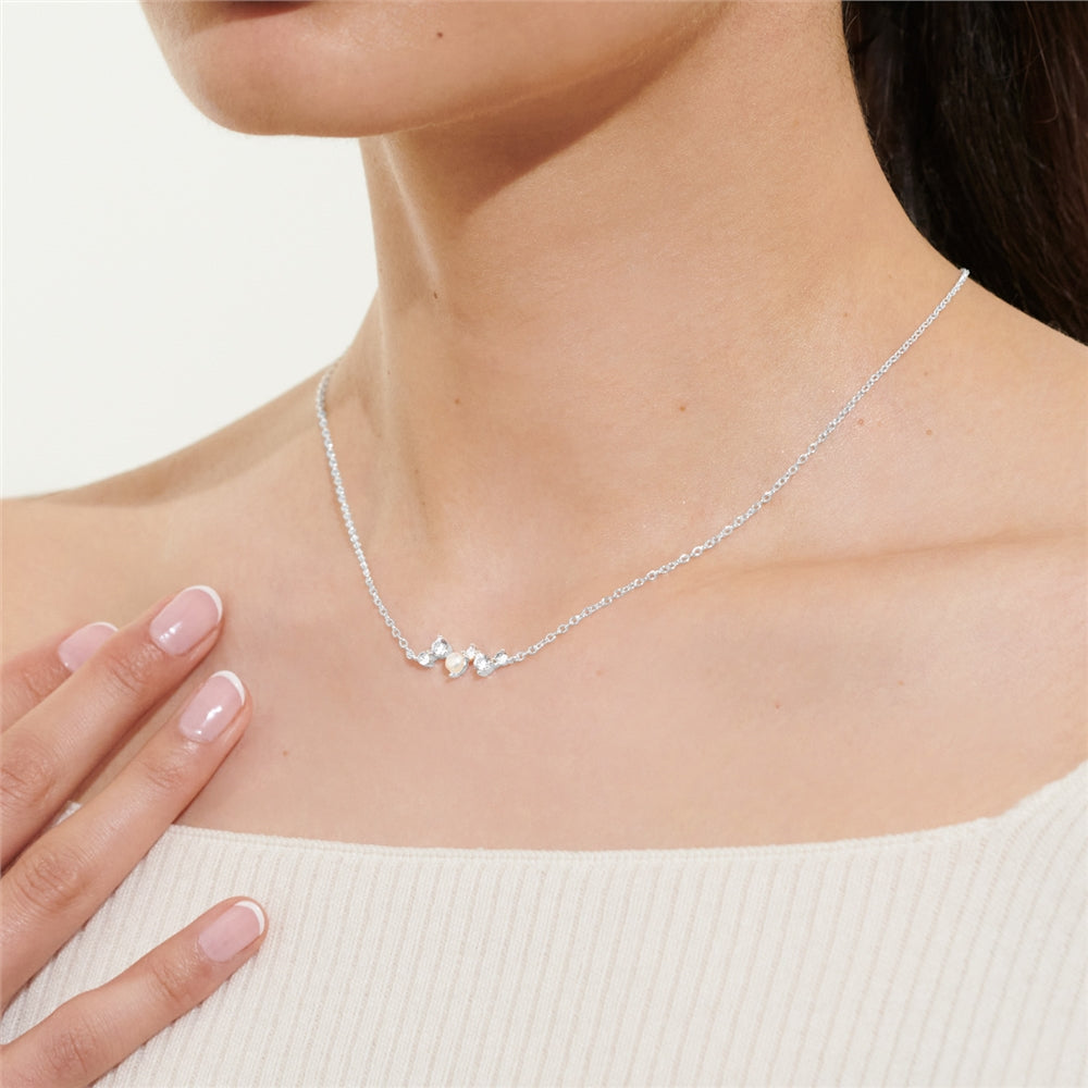 Joma Silver Halo Pearl Cubic Zirconia & Pearl Cluster Necklace