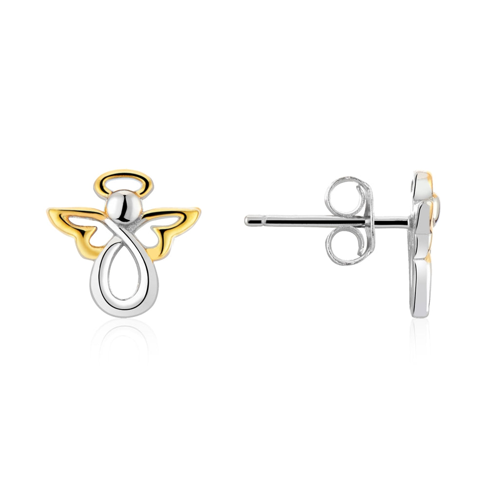 Argento Silver Two Tone Angel Stud Earrings