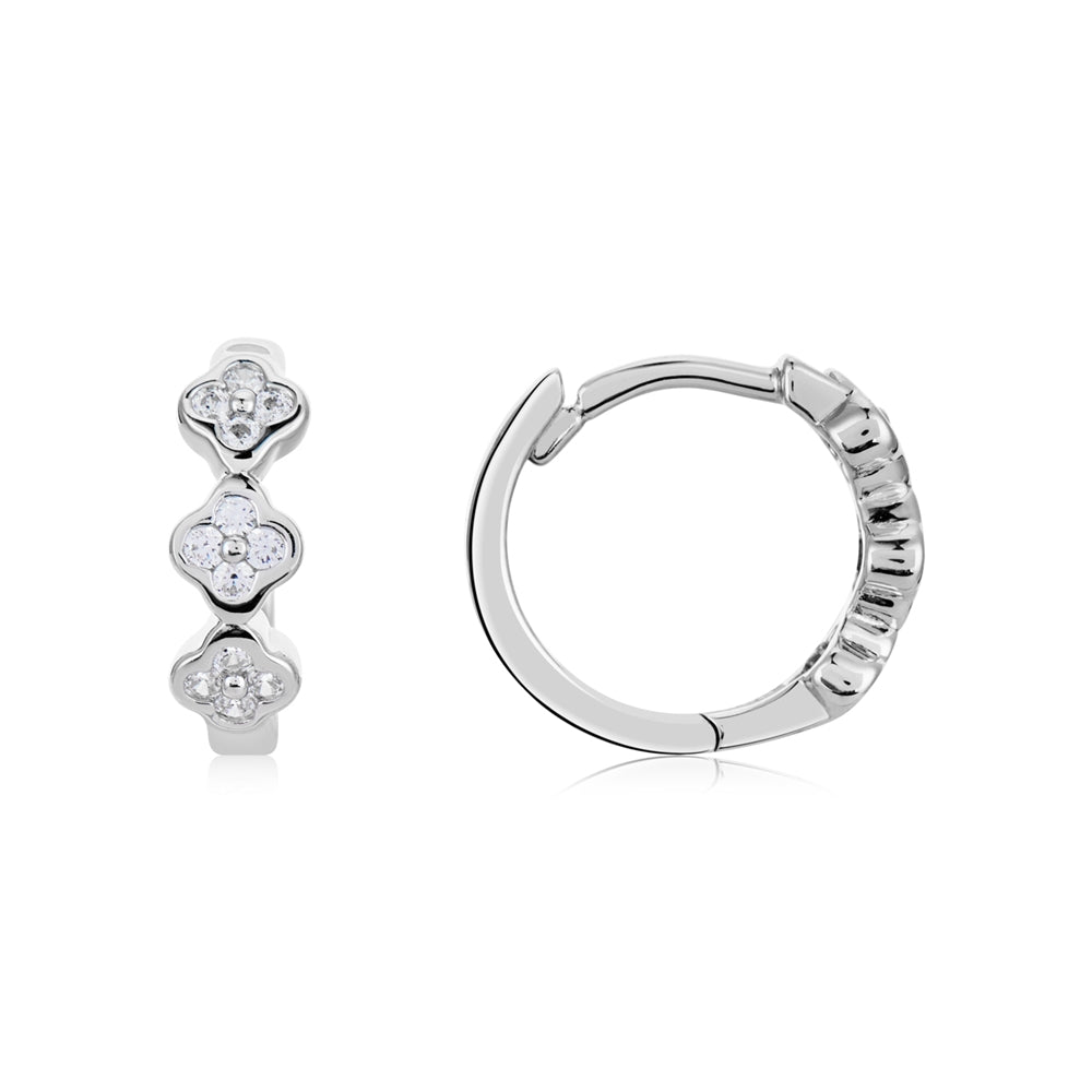 Argento Silver Clover Pave Hoop Earrings