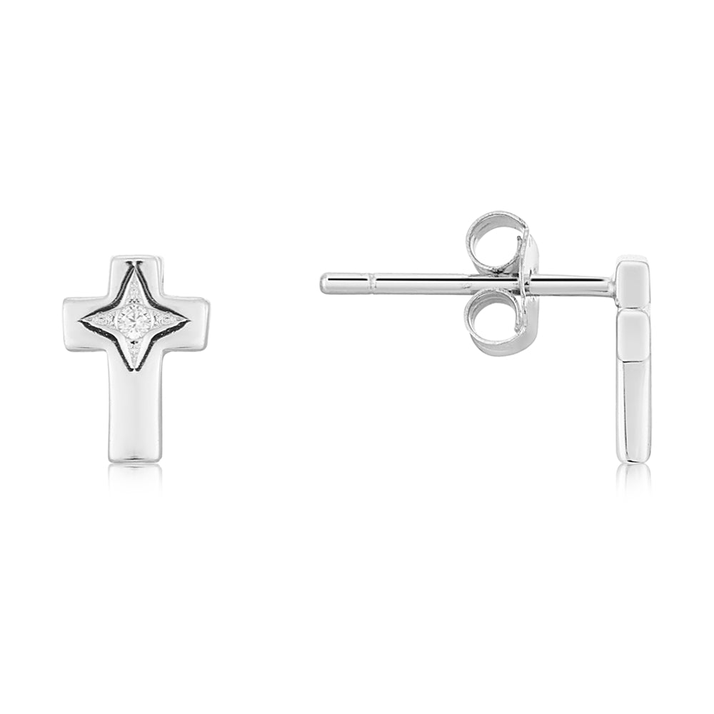 Argento Silver Crystal Cross Stud Earrings