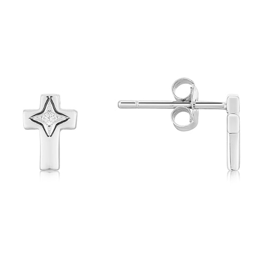 Argento Silver Crystal Cross Stud Earrings