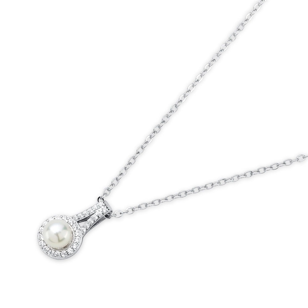 Argento Silver Crystal Pearl Halo Pendant Necklace