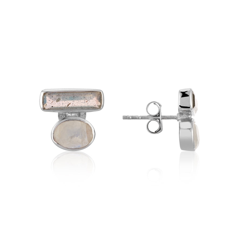 Argento Silver Labradorite Baguette Studs