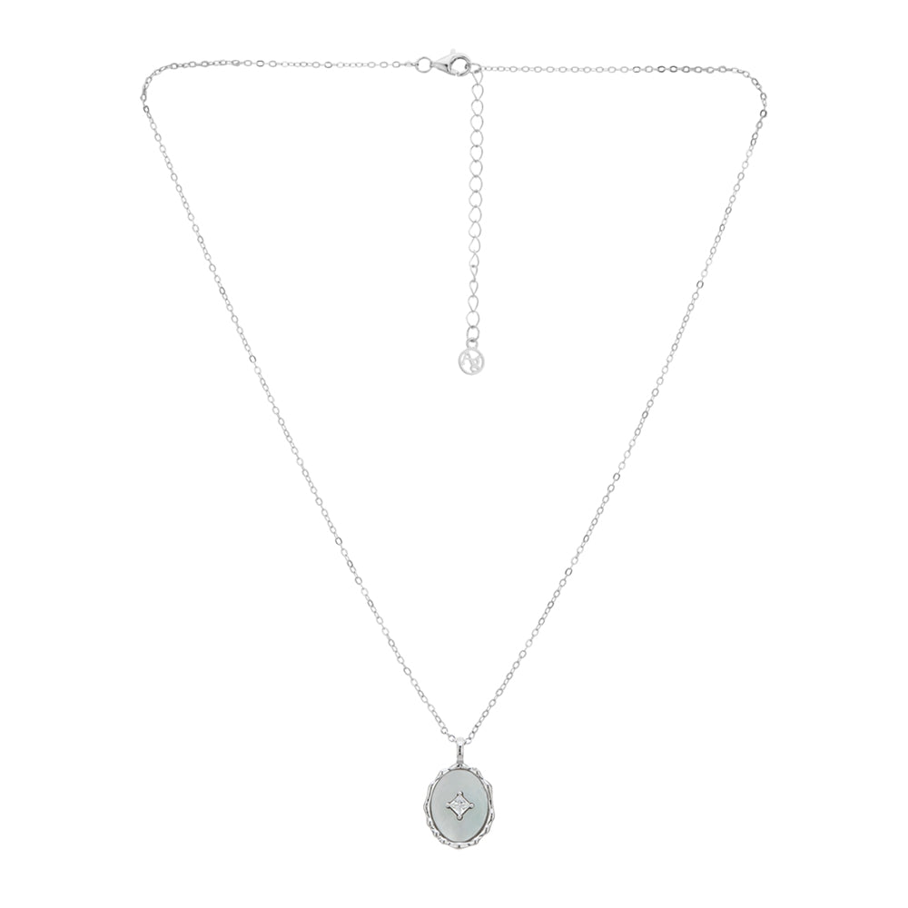 Argento Silver Mother of Pearl Oval Pendant Necklace