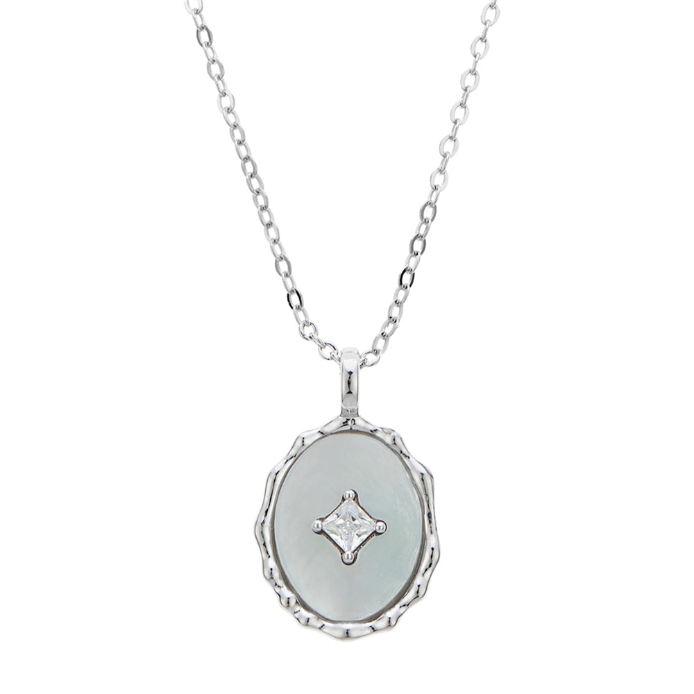 Argento Silver Mother of Pearl Oval Pendant Necklace