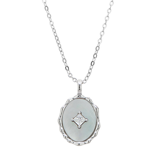 Argento Silver Mother of Pearl Oval Pendant Necklace