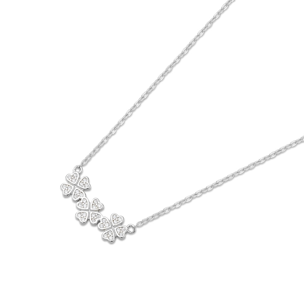 Argento Silver Pave Triple Clover Necklace