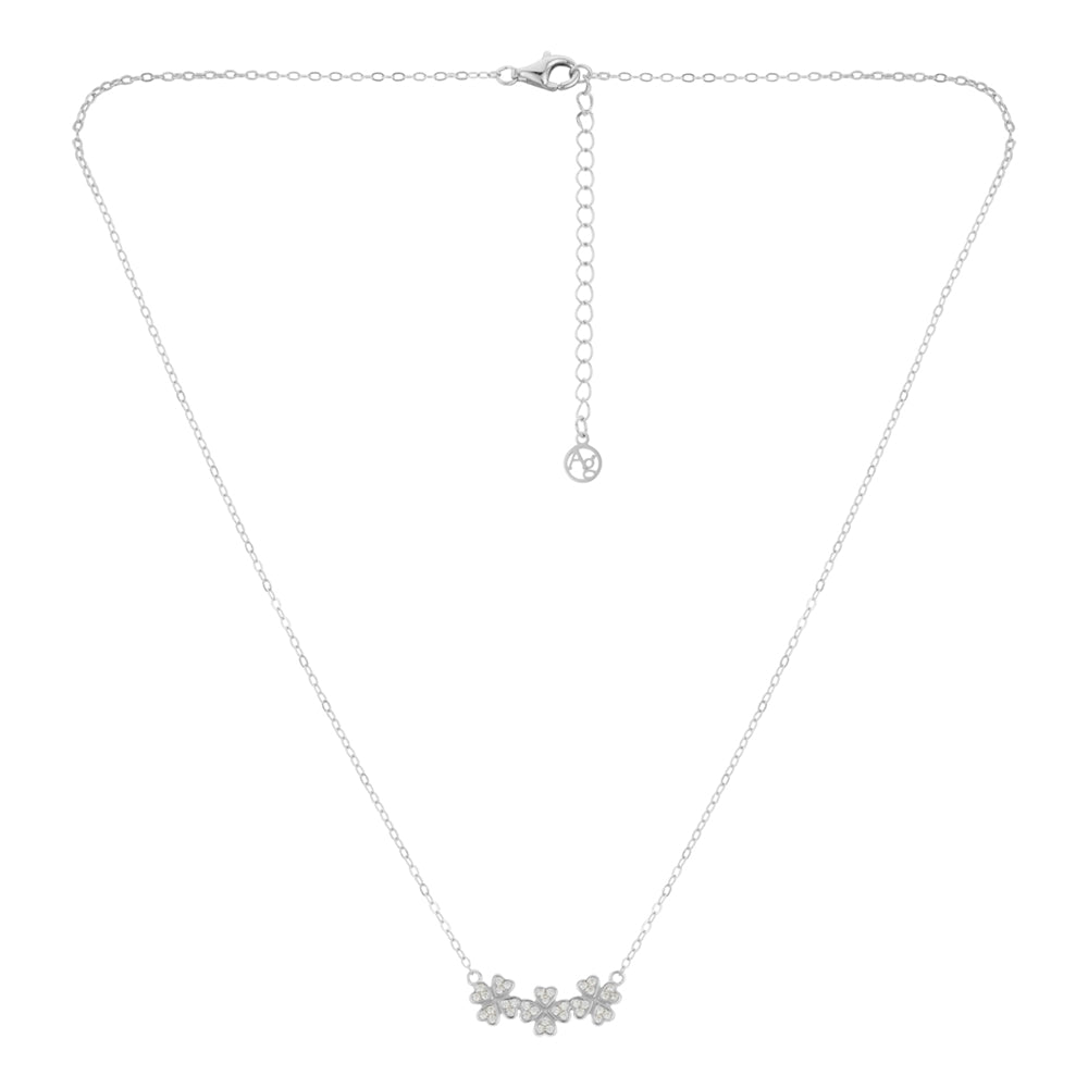 Argento Silver Pave Triple Clover Necklace