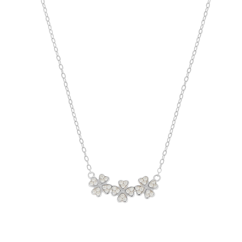 Argento Silver Pave Triple Clover Necklace