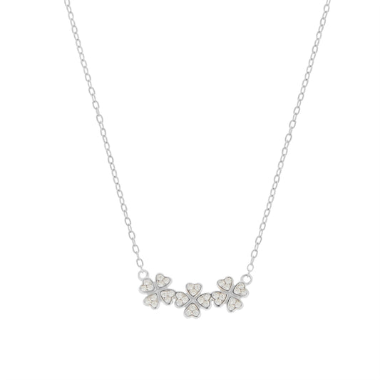 Argento Silver Pave Triple Clover Necklace