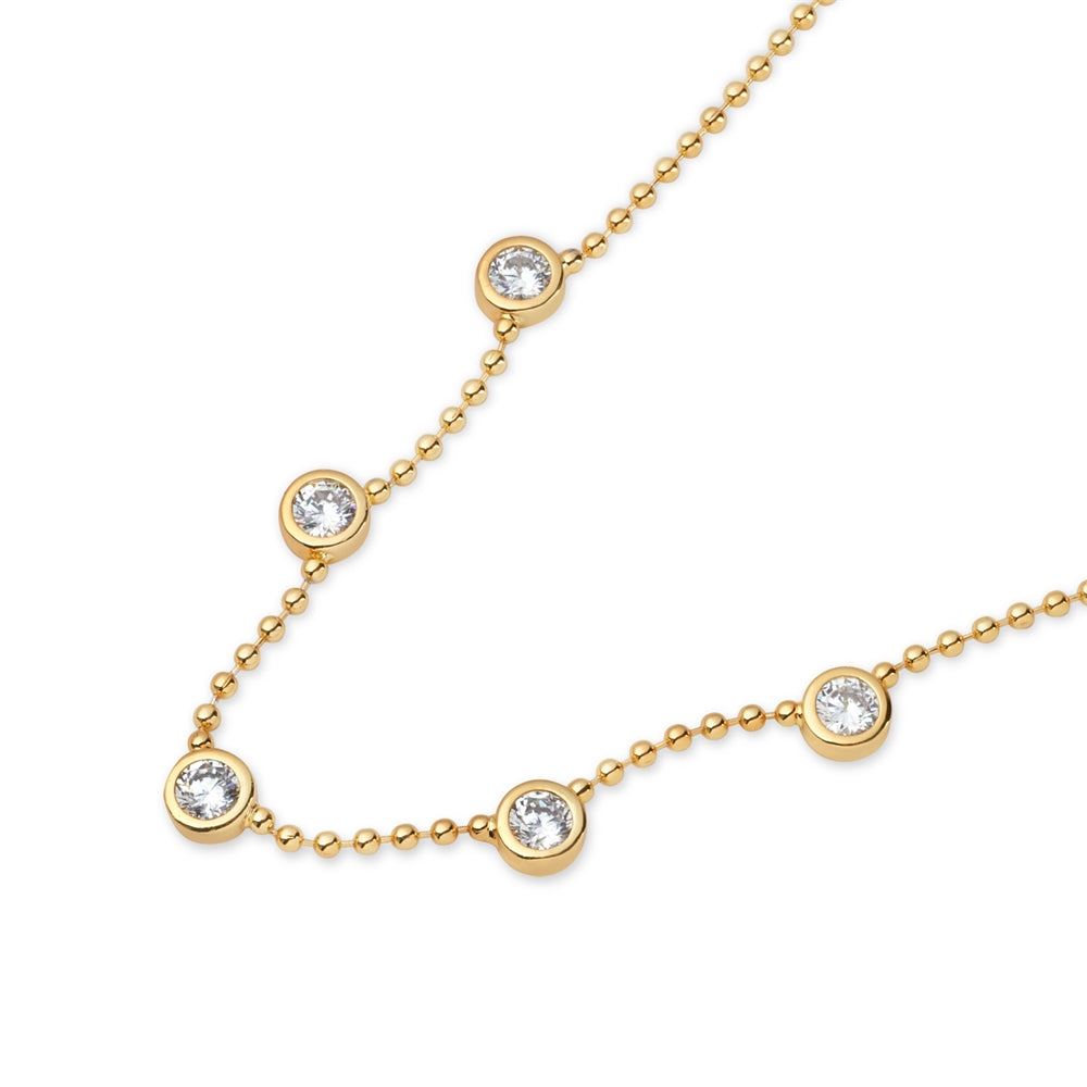 August Woods Gold Crystal Bezel Beaded Chain Necklace