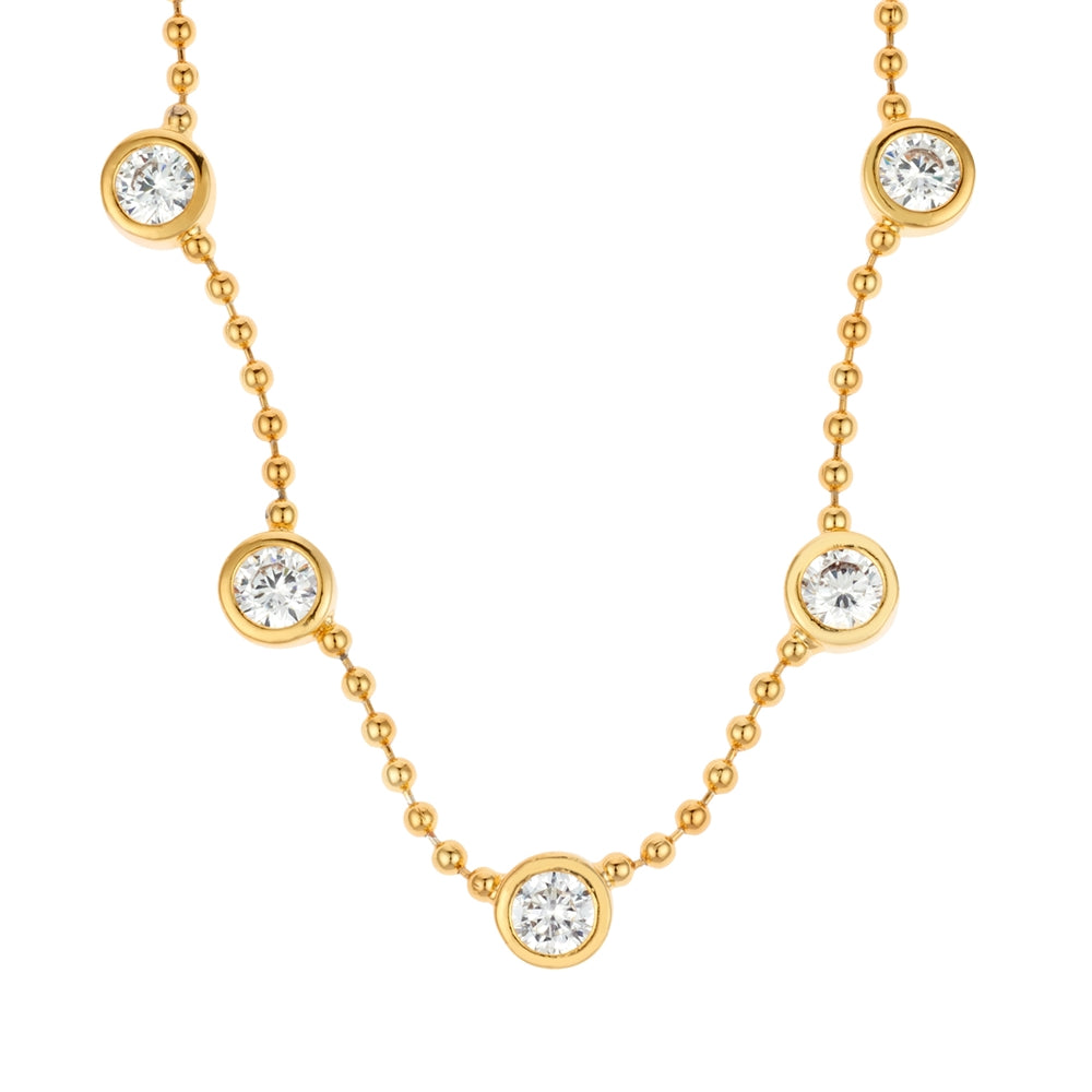 August Woods Gold Crystal Bezel Beaded Chain Necklace