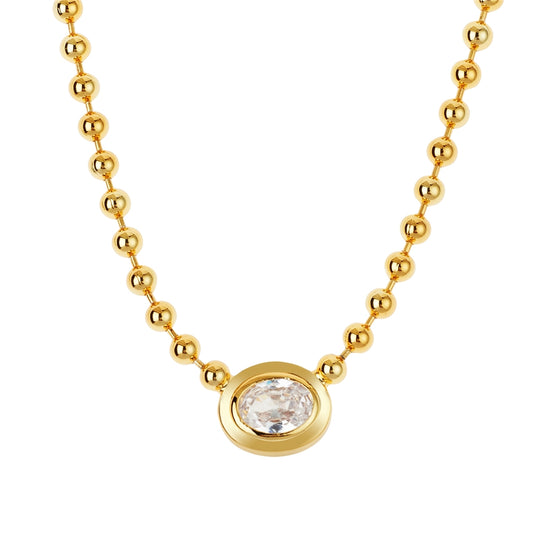 August Woods Gold Crystal Oval Beaded Necklace