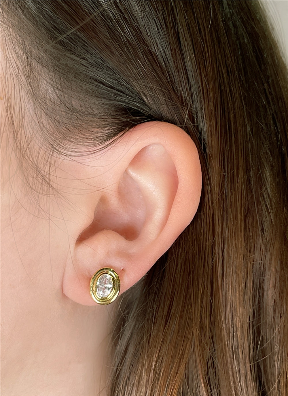 August Woods Gold Crystal Oval Stud Earrings