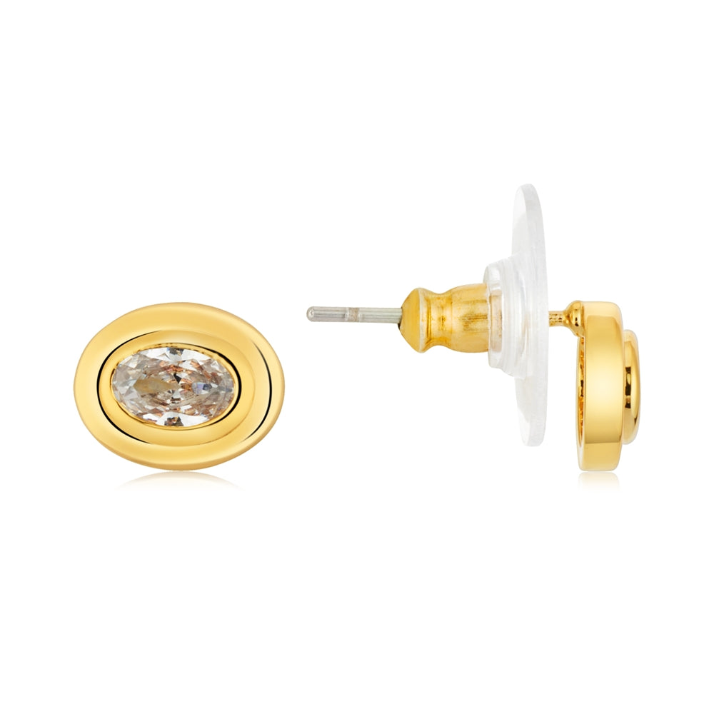 August Woods Gold Crystal Oval Stud Earrings