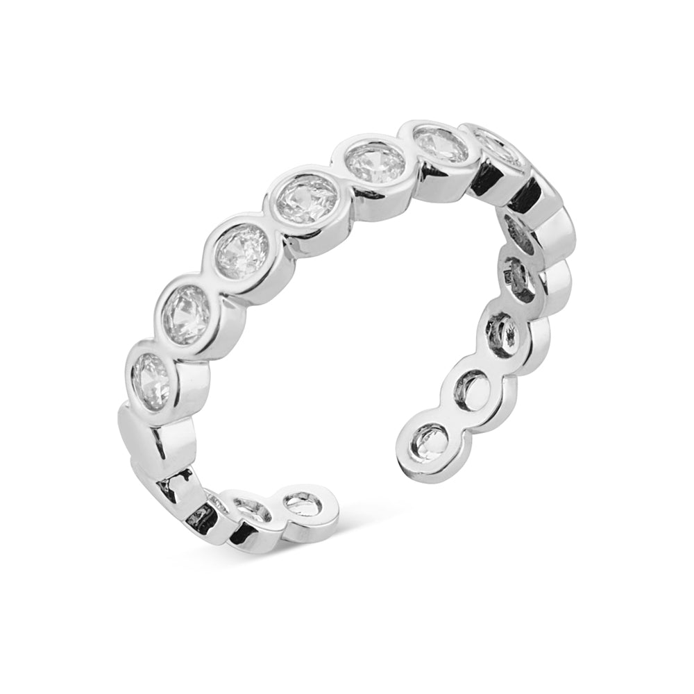 August Woods Silver Crystal Bezel Adjustable Ring
