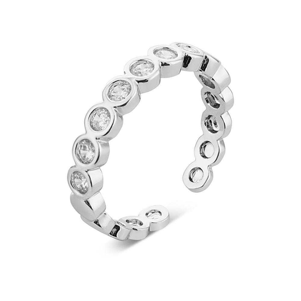 August Woods Silver Crystal Bezel Adjustable Ring