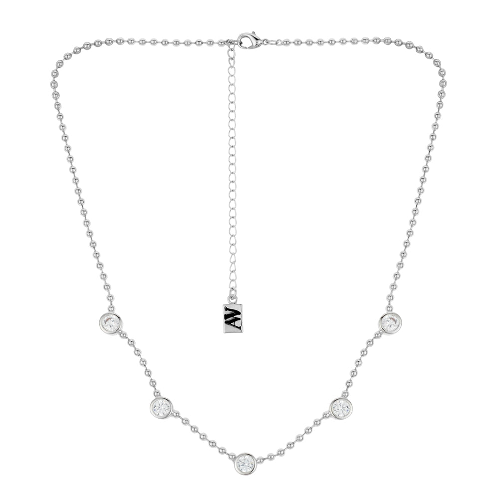 August Woods Silver Crystal Bezel Beaded Chain Necklace