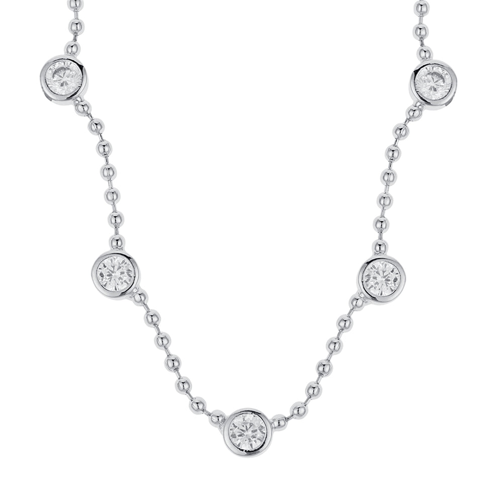 August Woods Silver Crystal Bezel Beaded Chain Necklace
