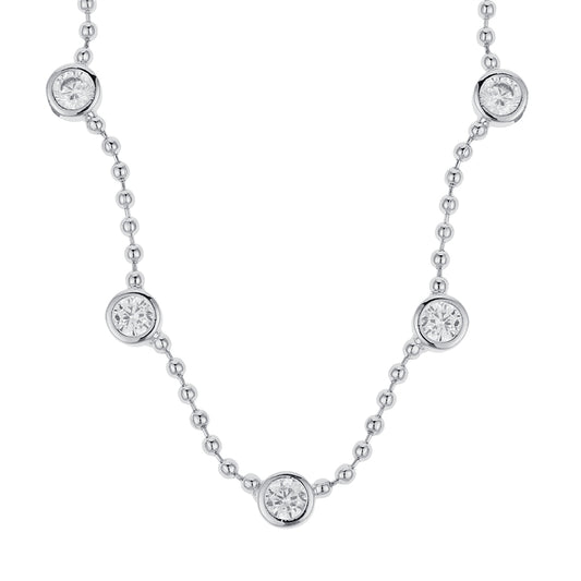 August Woods Silver Crystal Bezel Beaded Chain Necklace