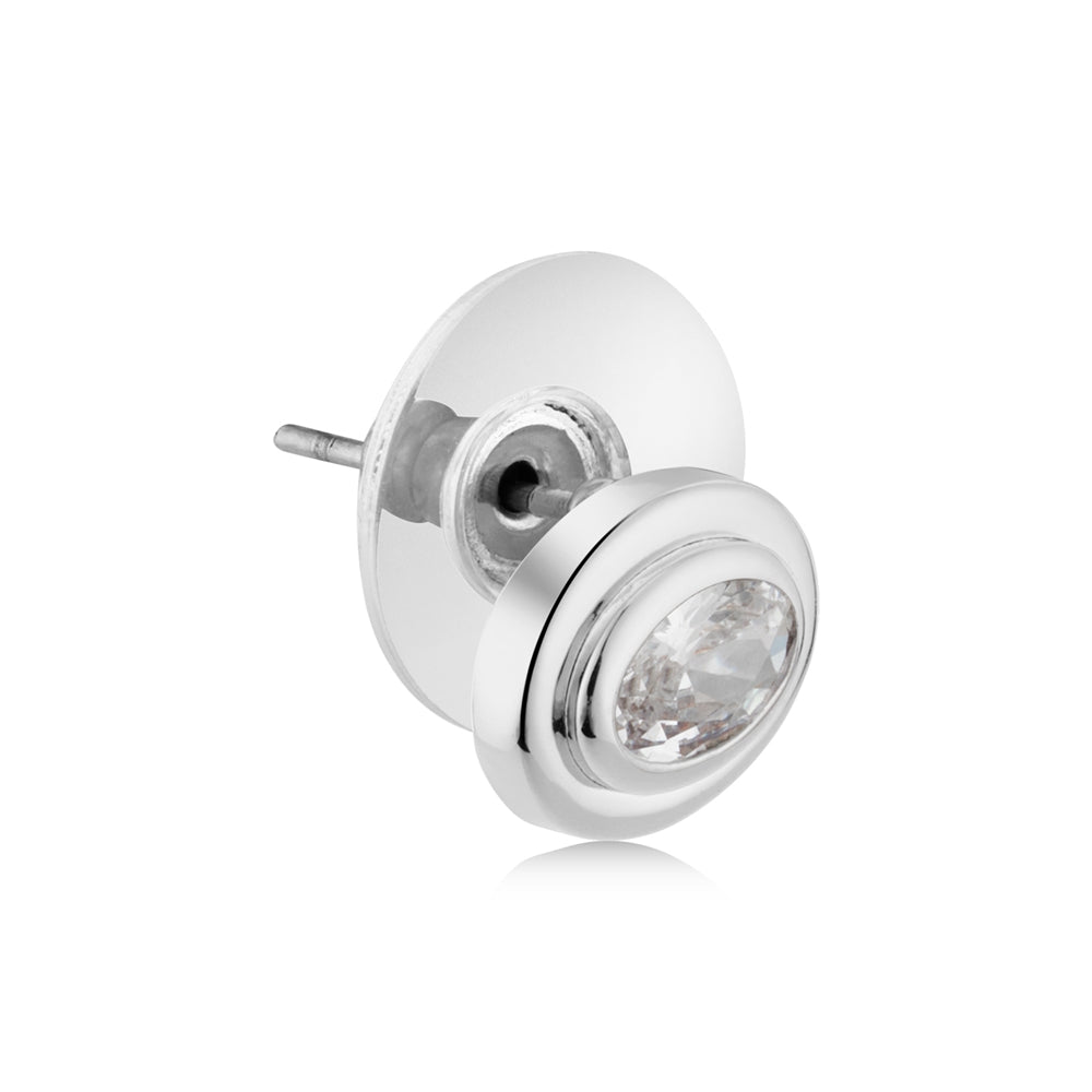 August Woods Silver Crystal Oval Stud Earrings