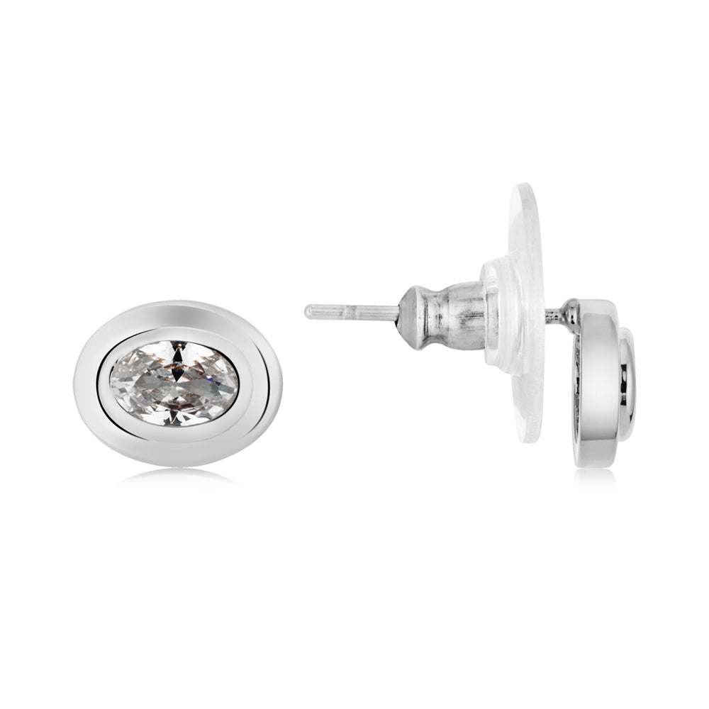 August Woods Silver Crystal Oval Stud Earrings