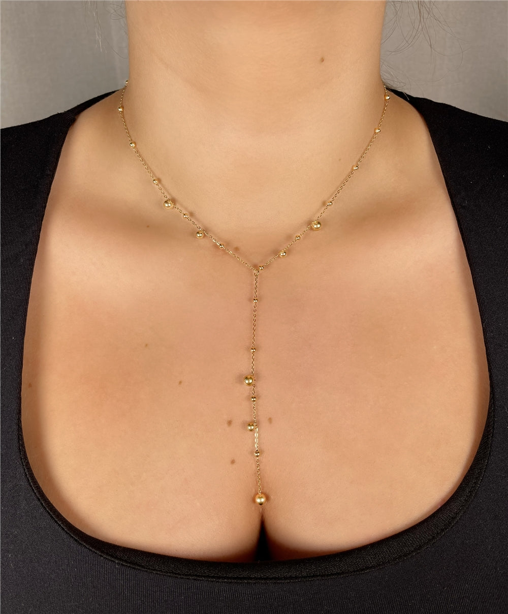 August Woods Gold Beaded Y Chain Statement Necklace
