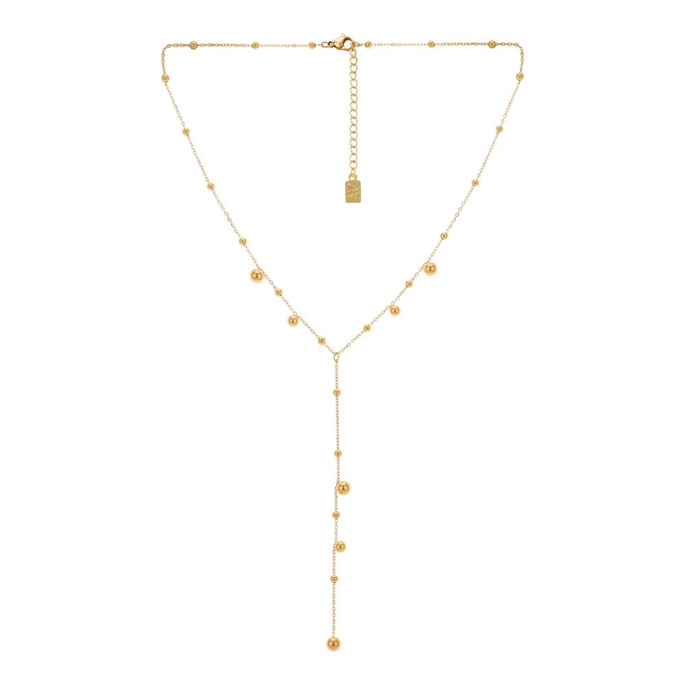 August Woods Gold Beaded Y Chain Statement Necklace