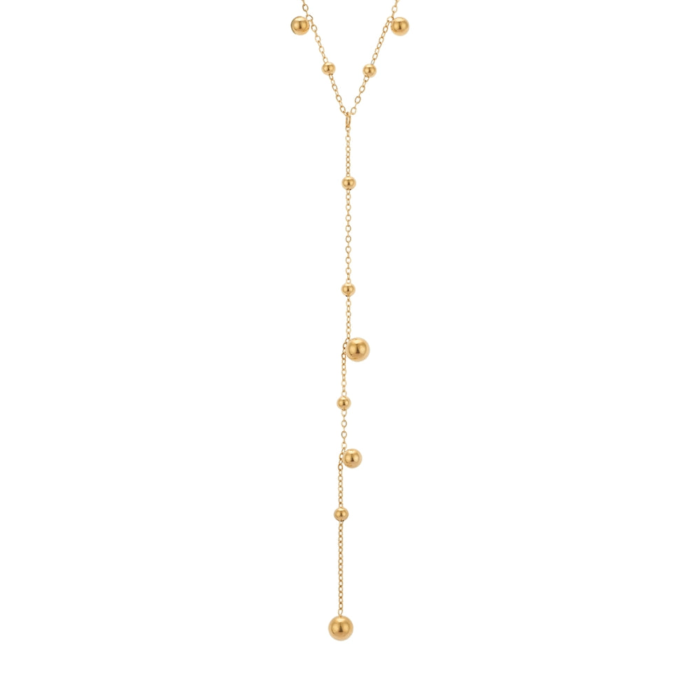 August Woods Gold Beaded Y Chain Statement Necklace