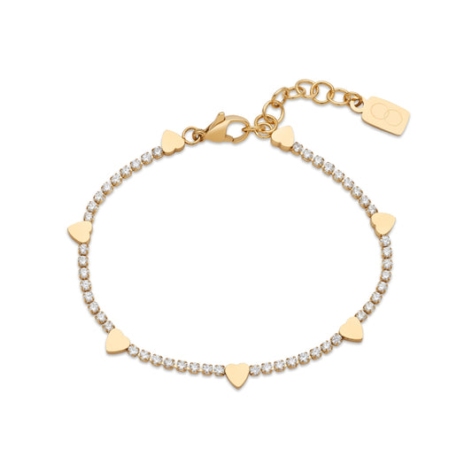 Over & Over Gold Stainless Steel Heart Tennis Bracelet