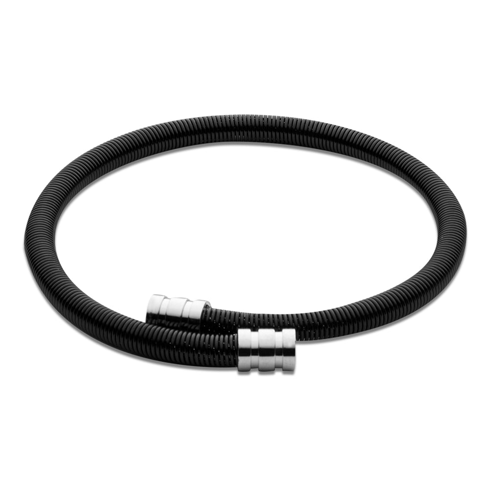 Over & Over Silver Stainless Steel Black Cord Bangle