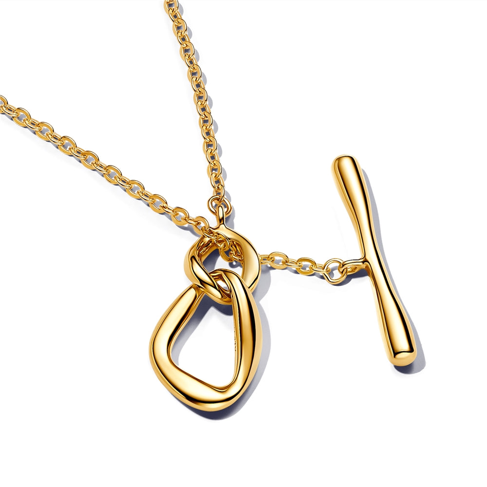 Pandora Gold Organically Shaped Circles T-bar Necklace