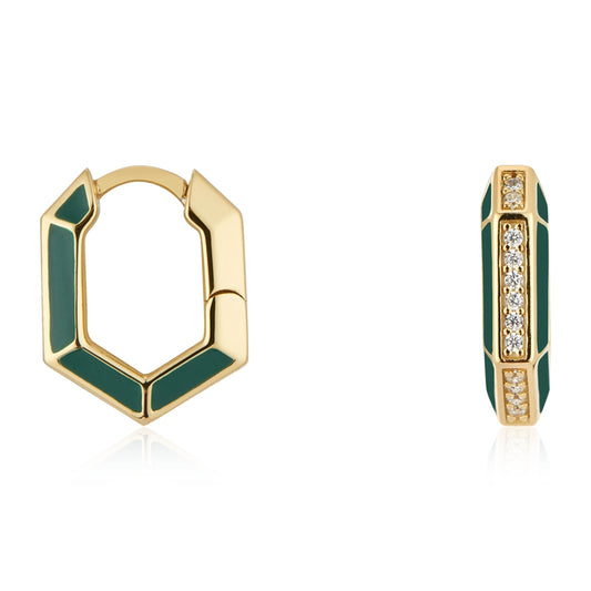 Argento Gold and Green Chunky Crystal Hoop Earrings