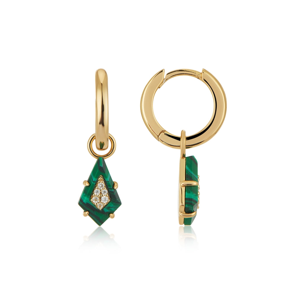 Argento Gold Malachite Diamond Shape Hoop Earrings